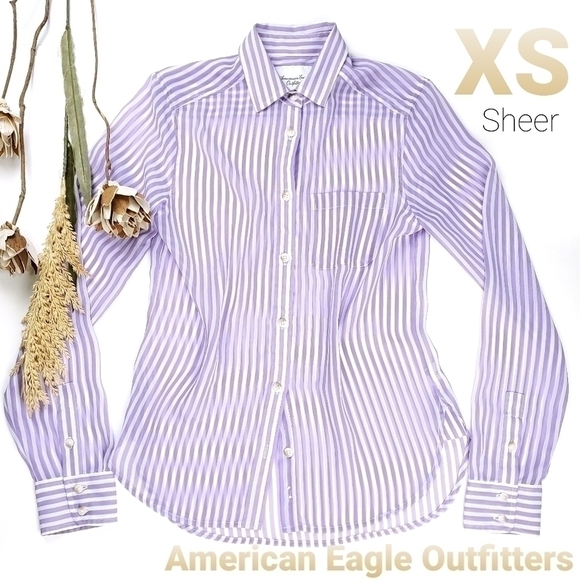 American Eagle Outfitters Sheer Purple Stripe Top - Picture 1 of 11
